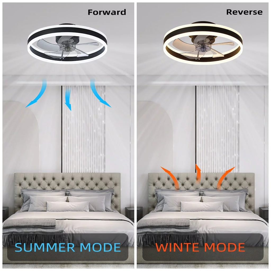 Black Low Profile Ceiling Fan with Light V380037