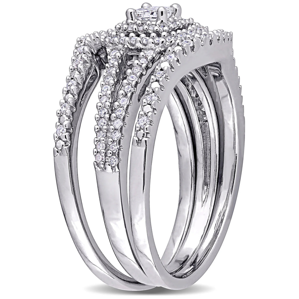 1/2 Carat Diamond Cluster Halo Bridal Set in Sterling Silver T951948