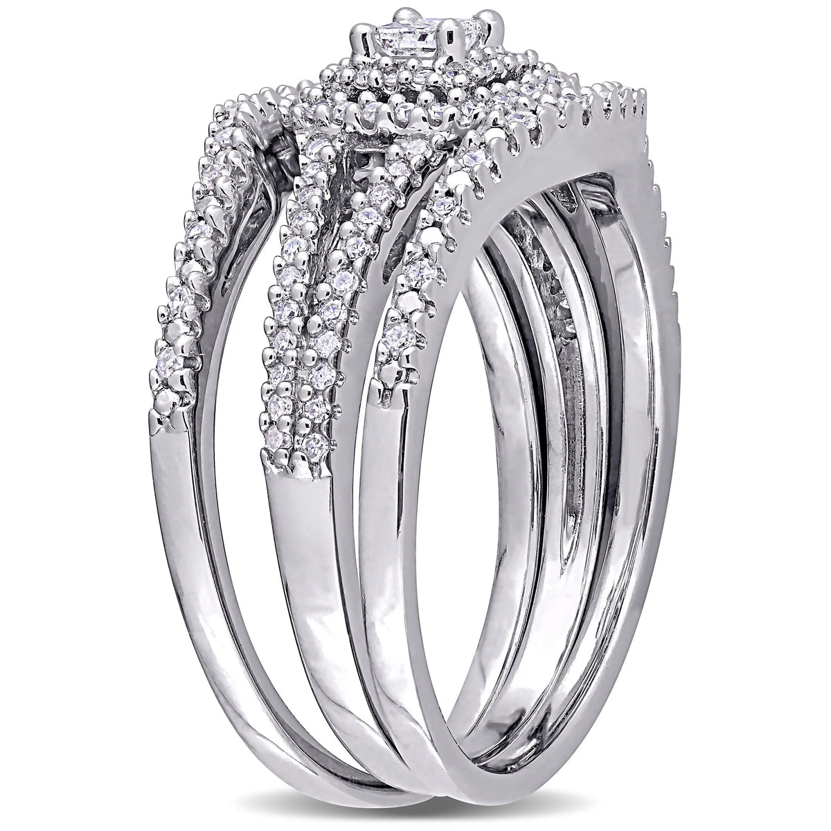 1/2 Carat Diamond Cluster Halo Bridal Set in Sterling Silver T951948