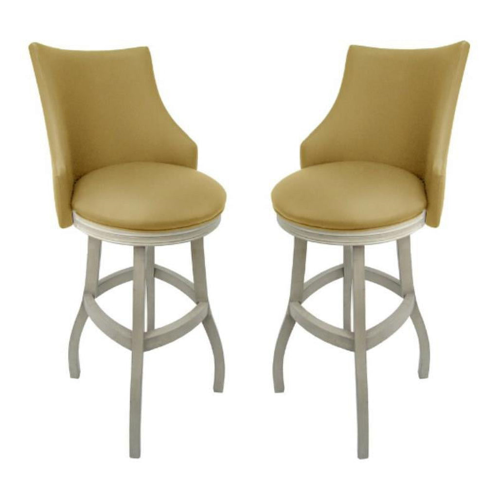 Tan & White Swivel Wood Bar Stool Set of 2 A617