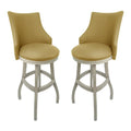 Tan & White Swivel Wood Bar Stool Set of 2 A617