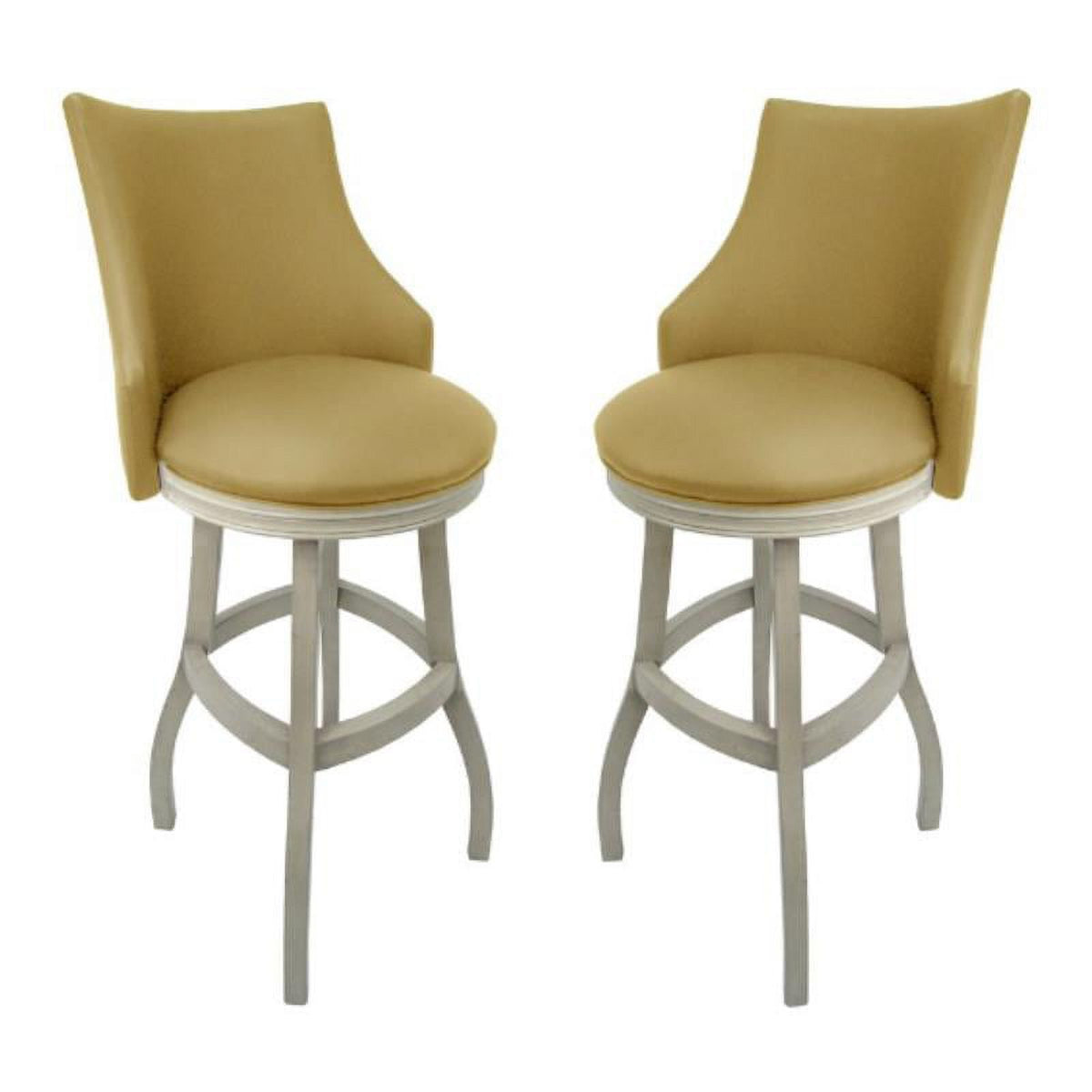 Tan & White Swivel Wood Bar Stool Set of 2 A617