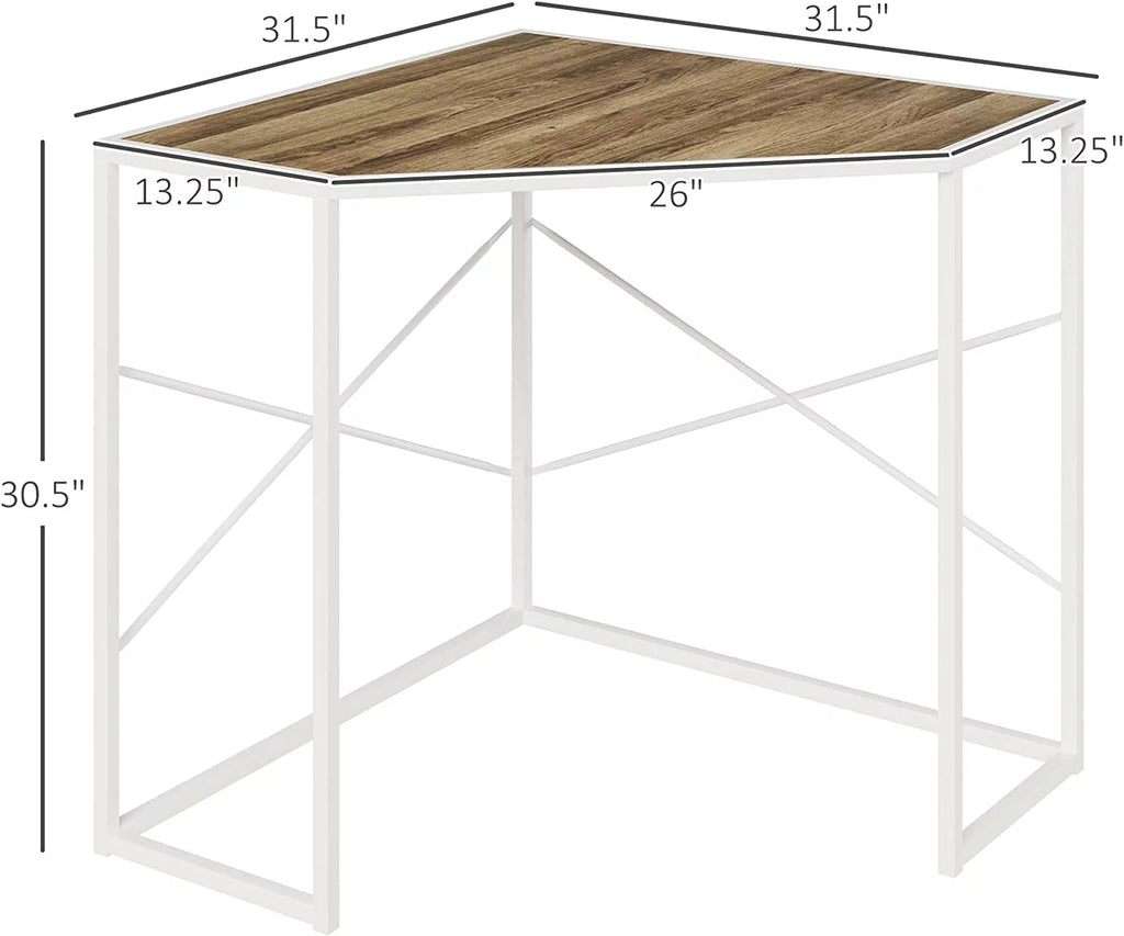 White Corner Computer Desk with Steel Frame T339