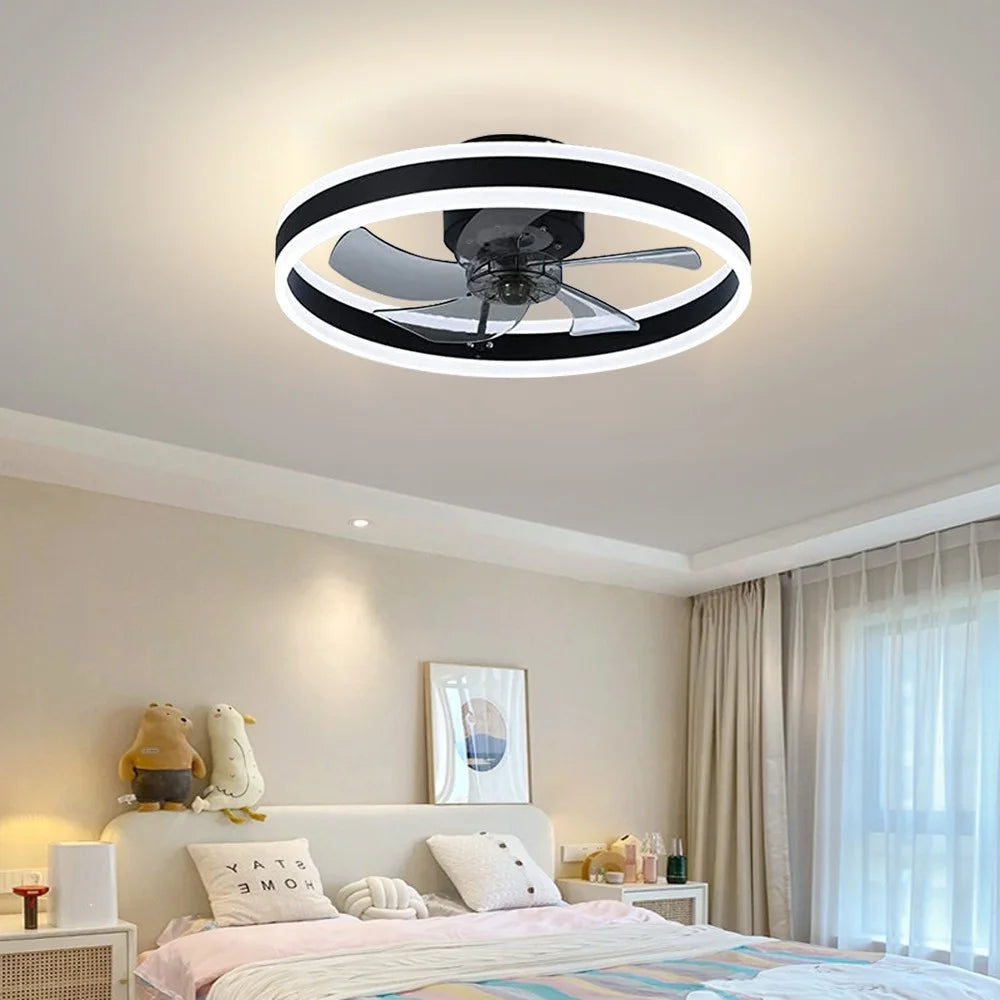 Black Low Profile Ceiling Fan with Light V380037