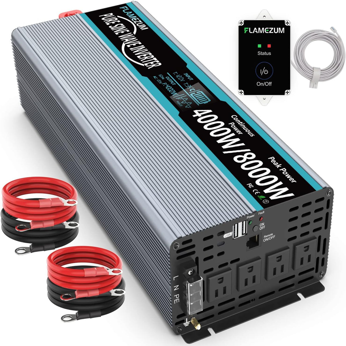1500 Watt 12V DC to 110V AC Power Inverter with 3 AC Outlets and 2 USB Ports N660799