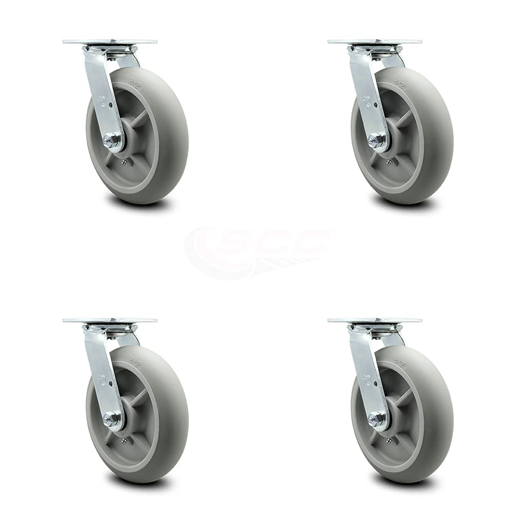 Housekeeping Cart Rigid Caster, 8 Inch Gray Non-Marking Thermoplastic Rubber Wheel, Pack of 2 N84225