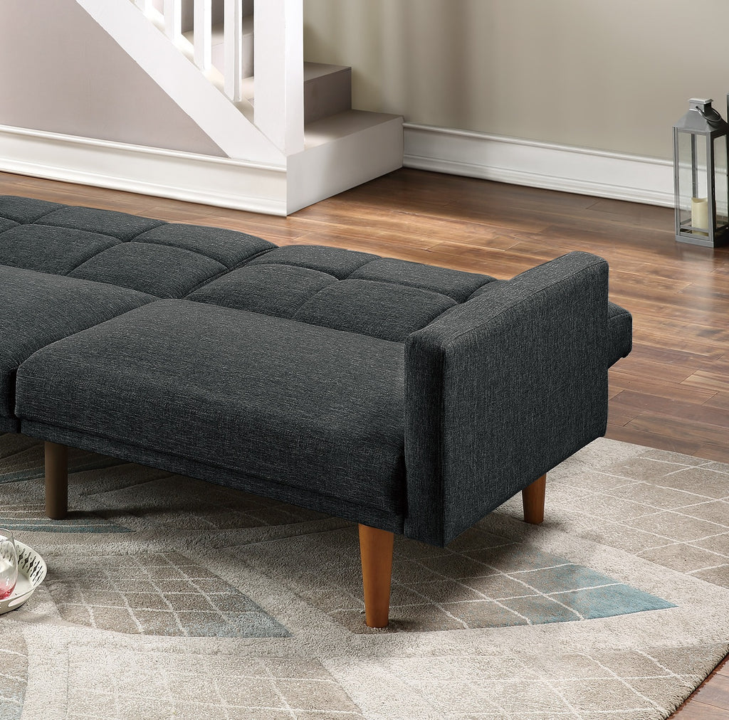 Black Polyfiber Convertible Sofa Couch Bed with Wooden Legs D565