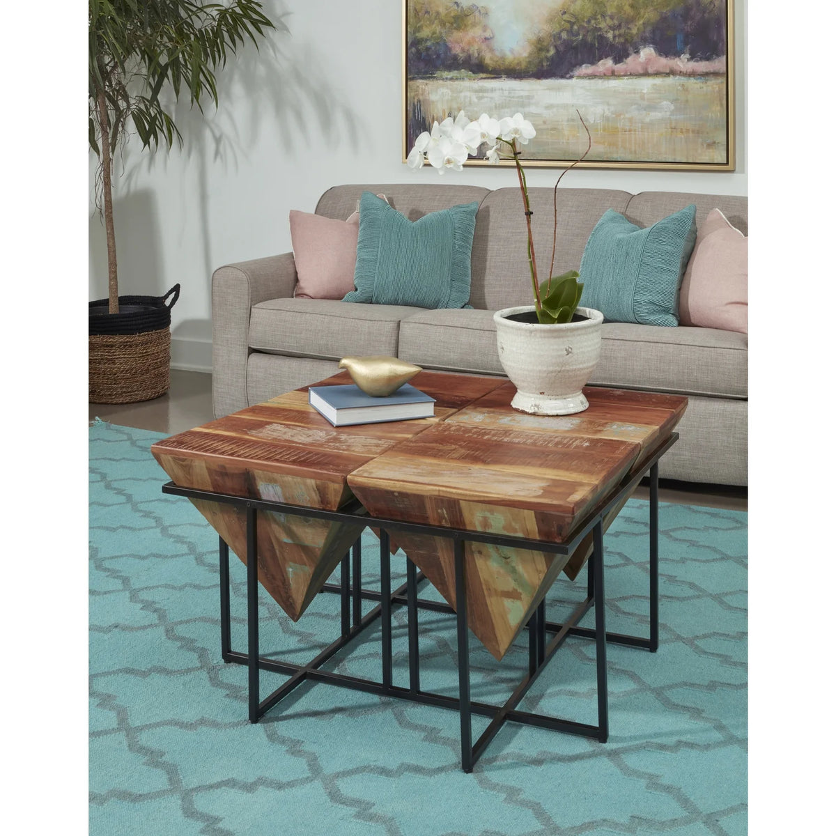 Reclaimed Wood & Iron Square Cocktail Table X928343