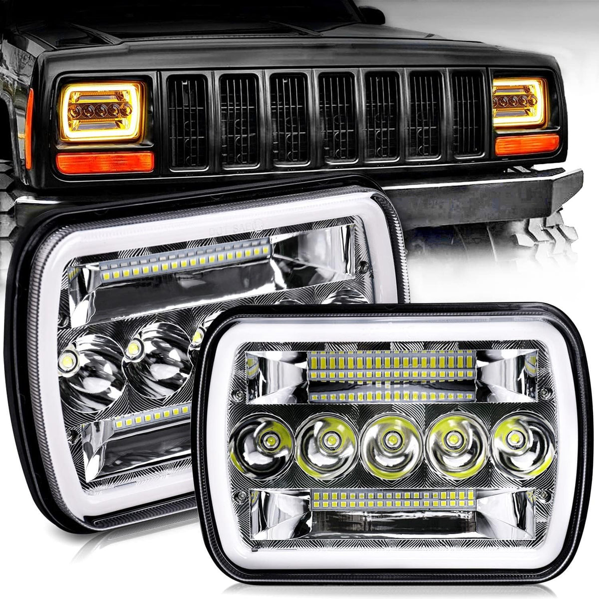 Amber 5x7 inch Sealed Beam LED Headlight Pack of 2 O4130