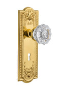Crystal Glass Door Knob with Keyhole Privacy, Polished Brass V874
