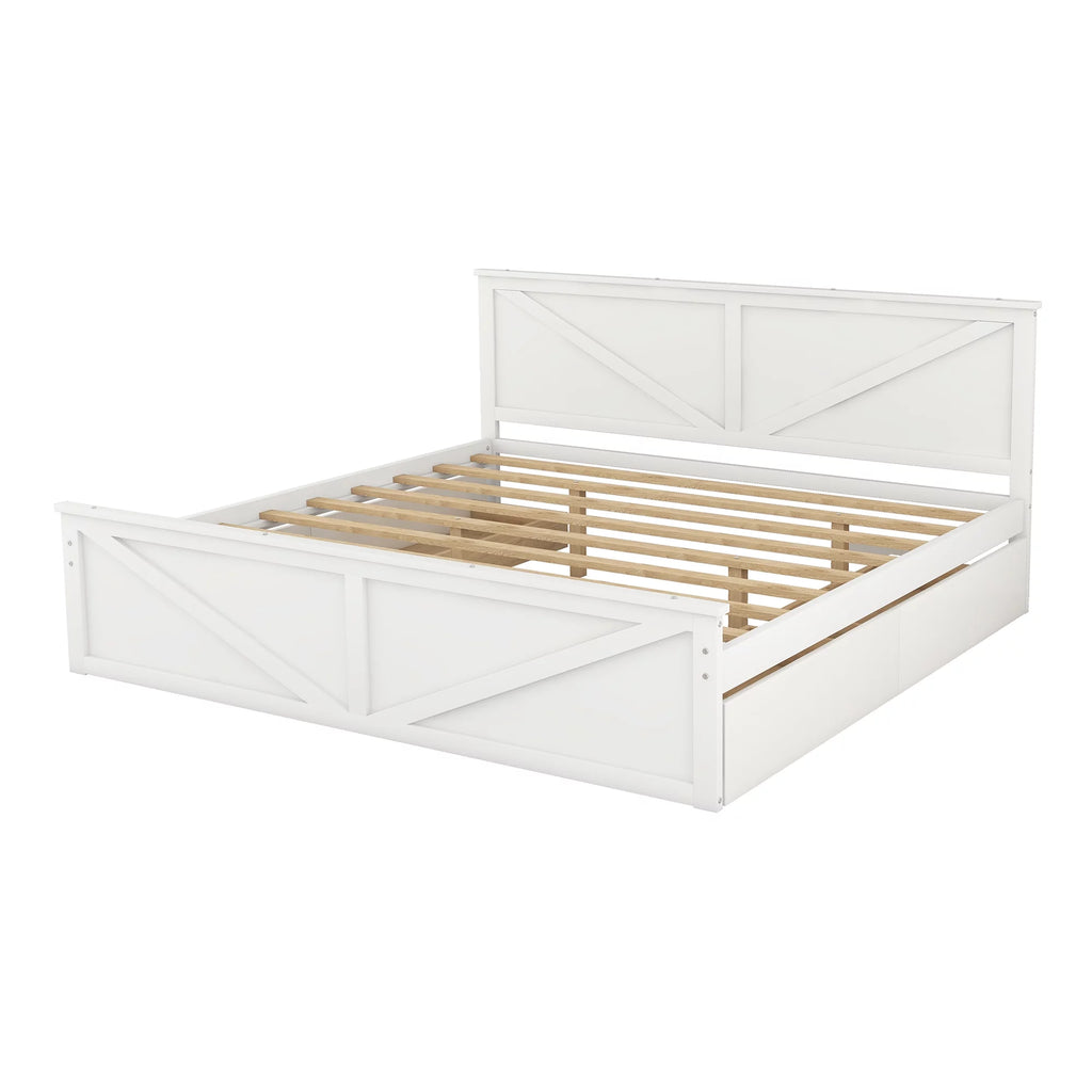 White King Size Wood Bed Frame with Storage Drawers B45872
