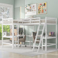White L-Shaped Wood Twin Size Loft Bed with Desk and Ladder E869048