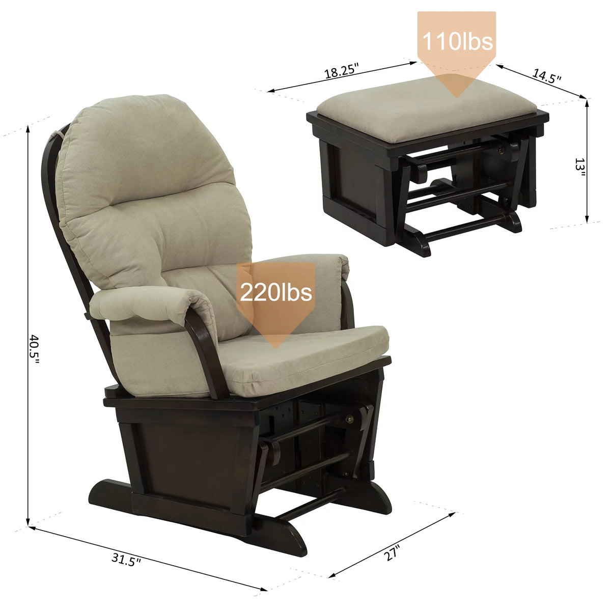 Cream White Rocking Chair with Ottoman M1016