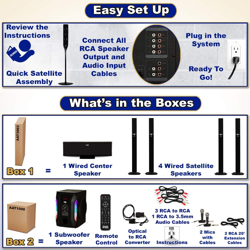 Bluetooth Tower 5.1 Speaker System with Optical Input 2 Mics and 2 Extension Cables D359687