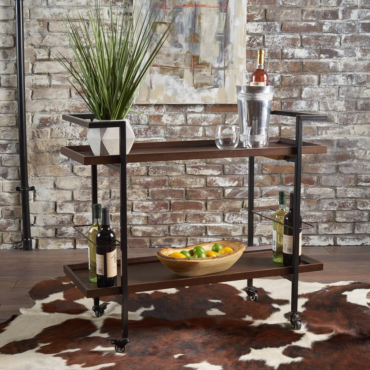 Dark Walnut Wooden Bar Cart W352