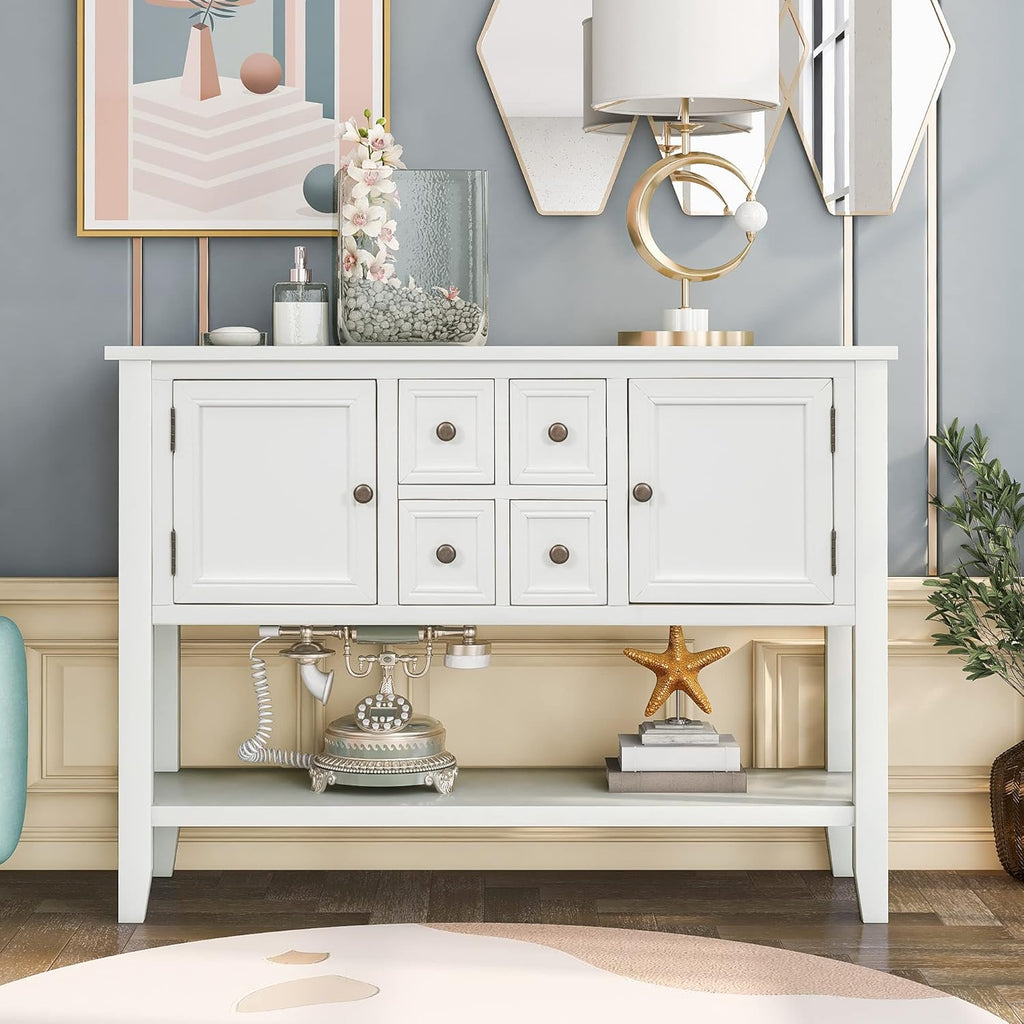 Solid Wood Console Table with 3 Drawers, 2 Cabinet and 1 Shelf P719