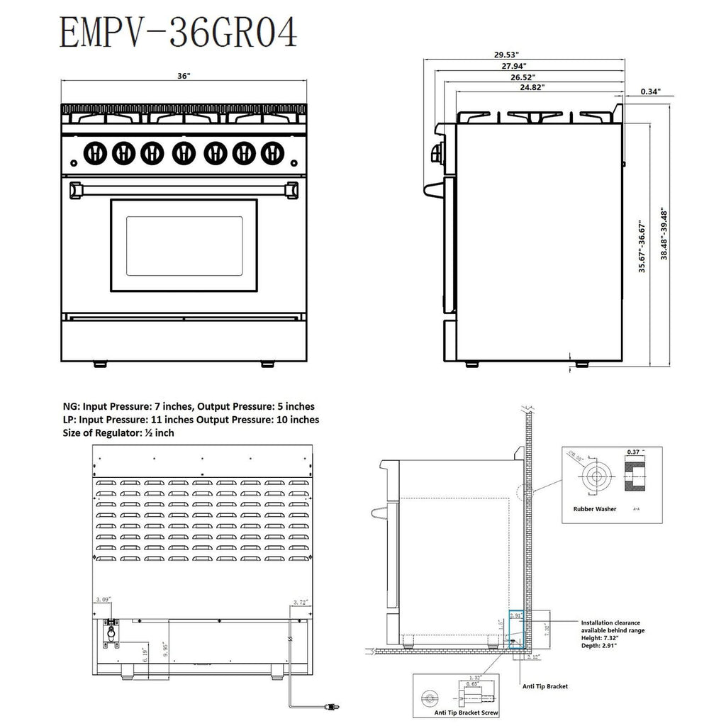 36 in. Recessed Gas Stove Cooktop with 5 Sealed Burners in Stainless Steel T146028