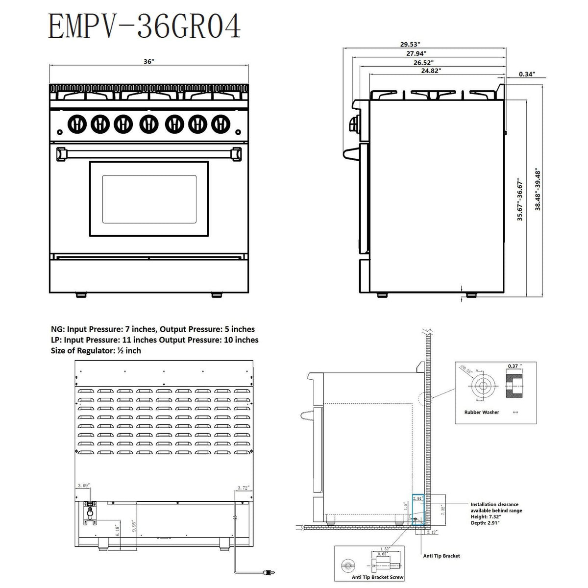 36 in. Recessed Gas Stove Cooktop with 5 Sealed Burners in Stainless Steel T146028