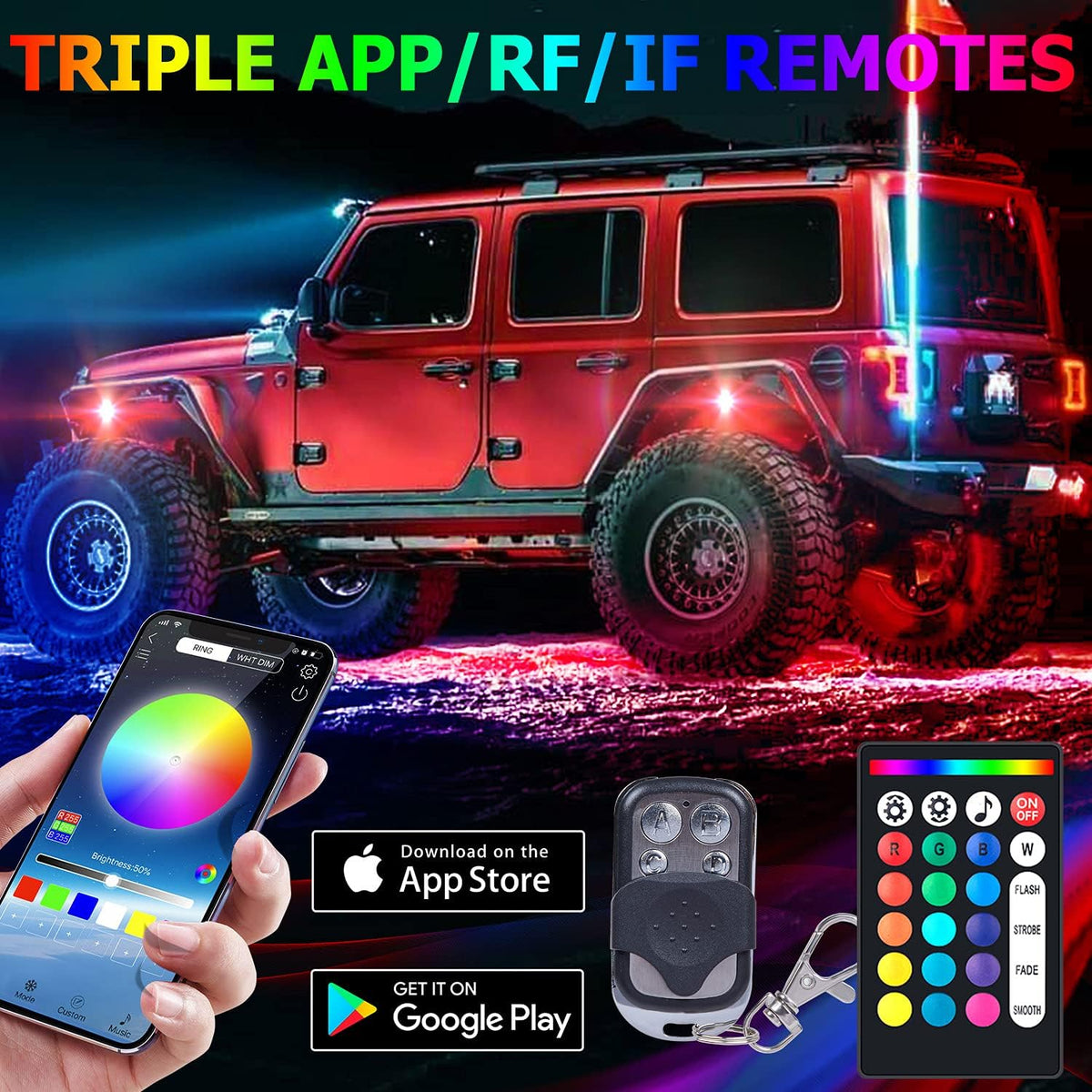 6-Pack LED RGB Neon Underglow Pod Rock Lights Kit, 96LEDs, Waterproof 12V W249