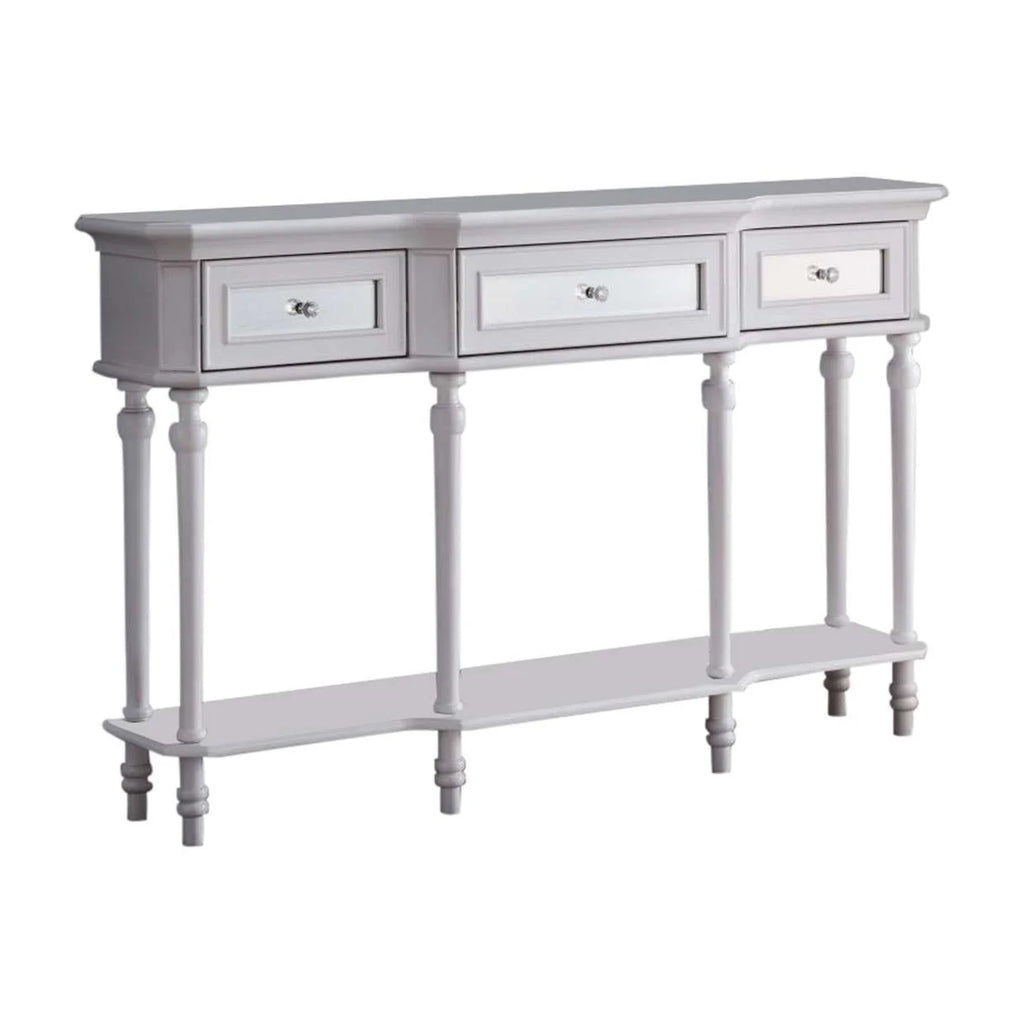 White Console Table with Mirrored Storage Drawers and Lower Shelf H962022