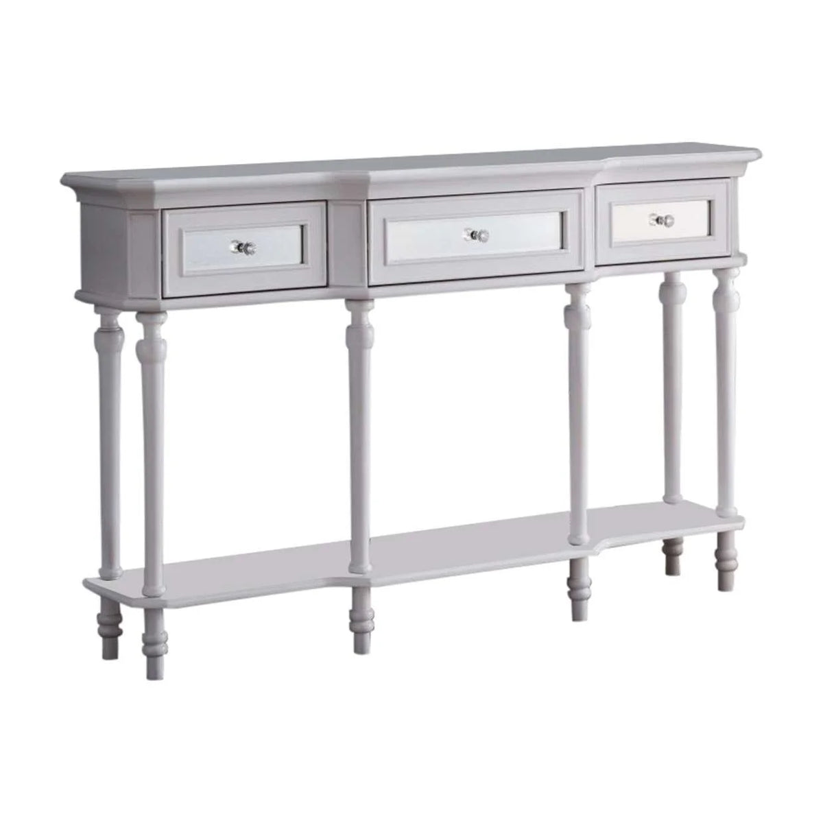 White Console Table with Mirrored Storage Drawers and Lower Shelf H962022