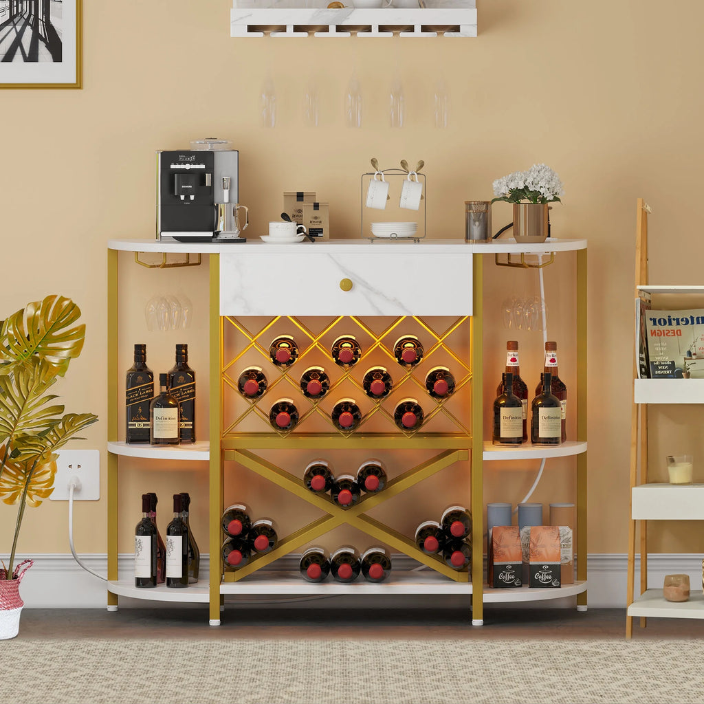 3-Tier Wine Cabinet with LED Lights and Power Outlets T5980