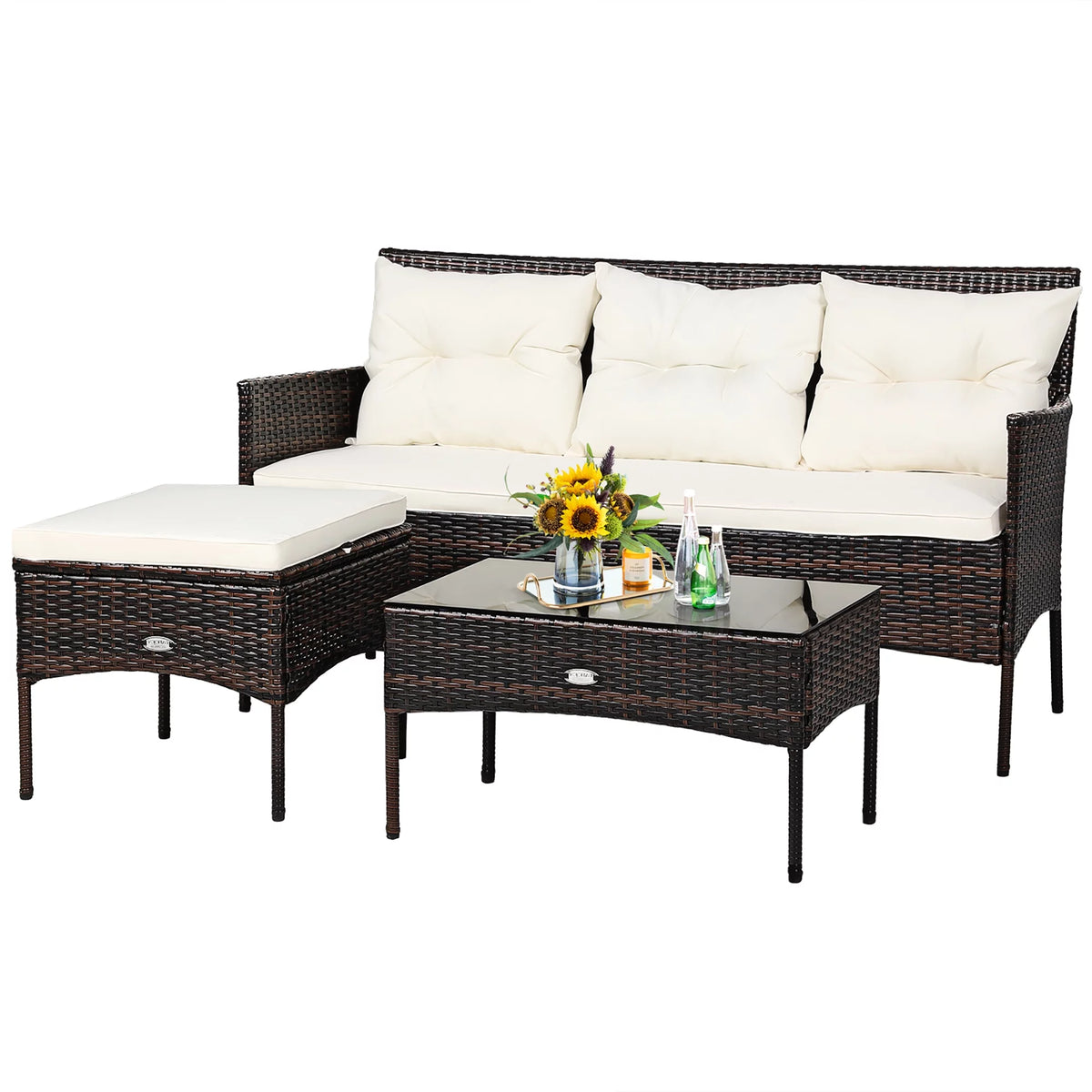 3 Pc Cushioned Patio Rattan Sofa Set G7951