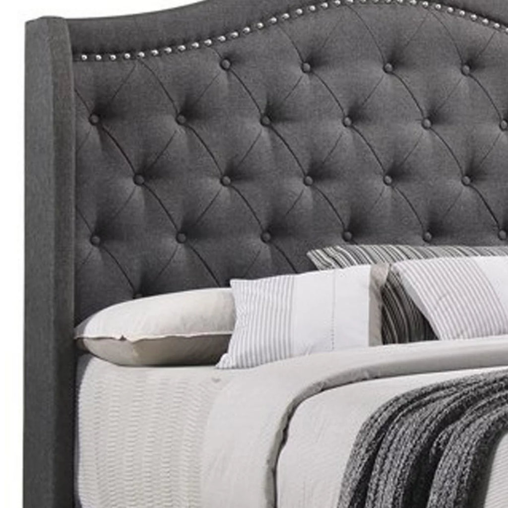 Gray Fabric Upholstered Wood Full Bed with Camelback Headboard X300789