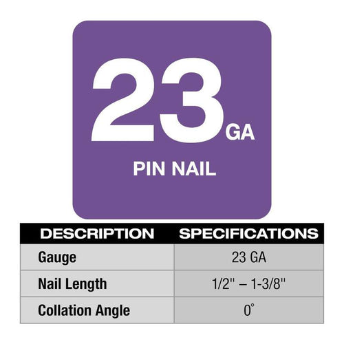 12-Volt 23-Gauge Cordless Pin Nailer with Two 1.5 Ah Compact Battery Packs N65771