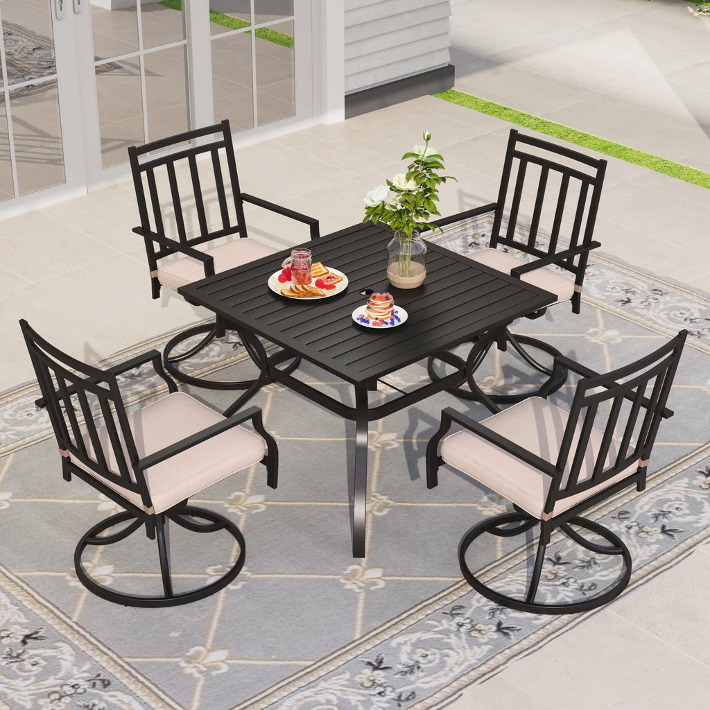 Set of 2 Metal Swivel Outdoor Dining Chairs with Beige Cushions K6971