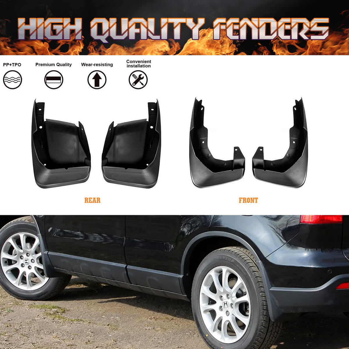 4PCS Front & Rear Mud Flap Splash Guards Fender Flare Mudguard Full Set with Hardware Accessories W64308