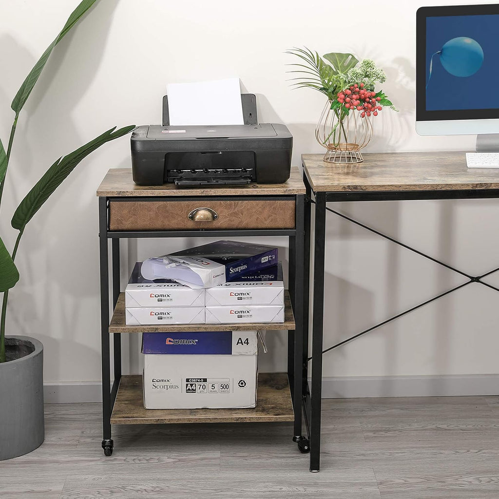 Rustic Brown 3 Tier Printer Cart with Drawer U158383