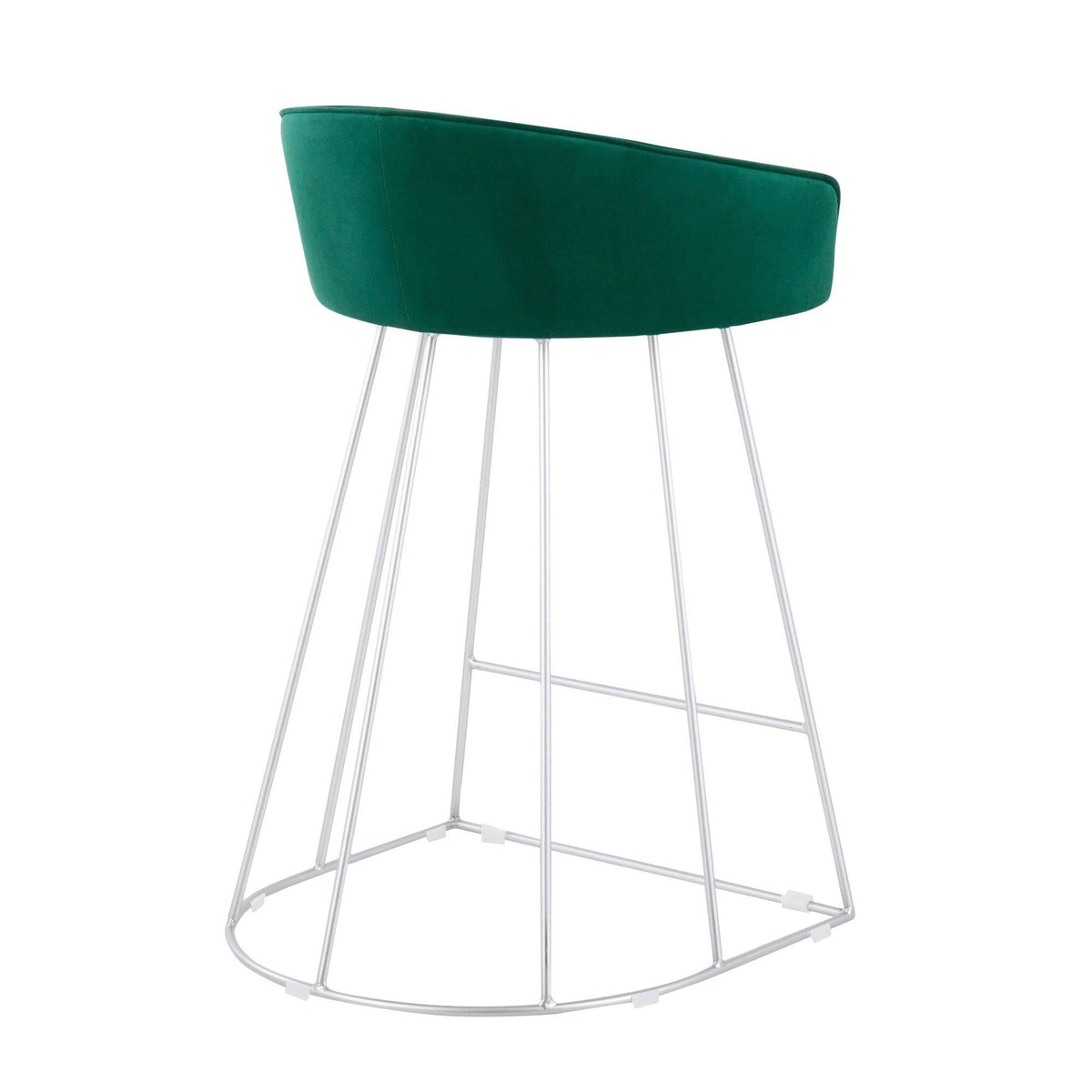 Green Velvet and Silver Steel Counter Height Stool Set of 2 B892
