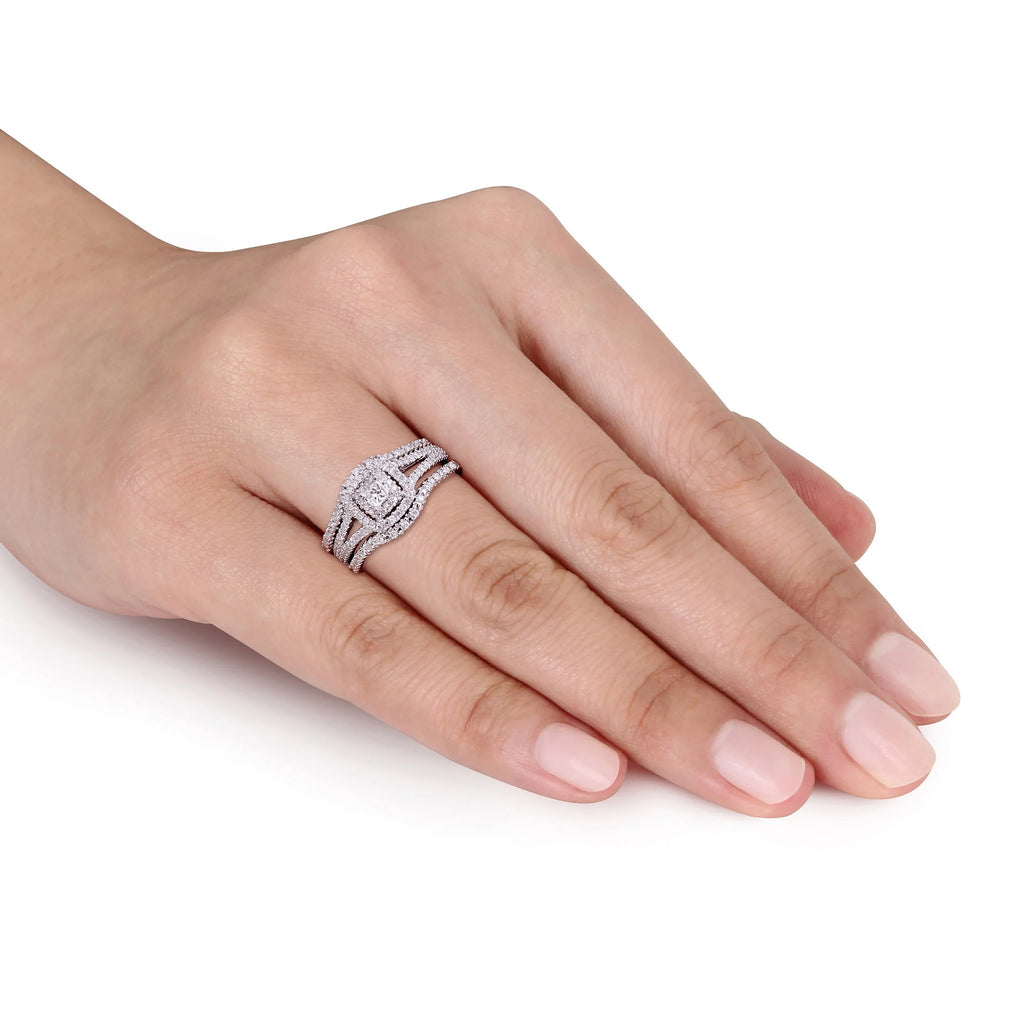 1/2 Carat Diamond Cluster Halo Bridal Set in Sterling Silver T951948