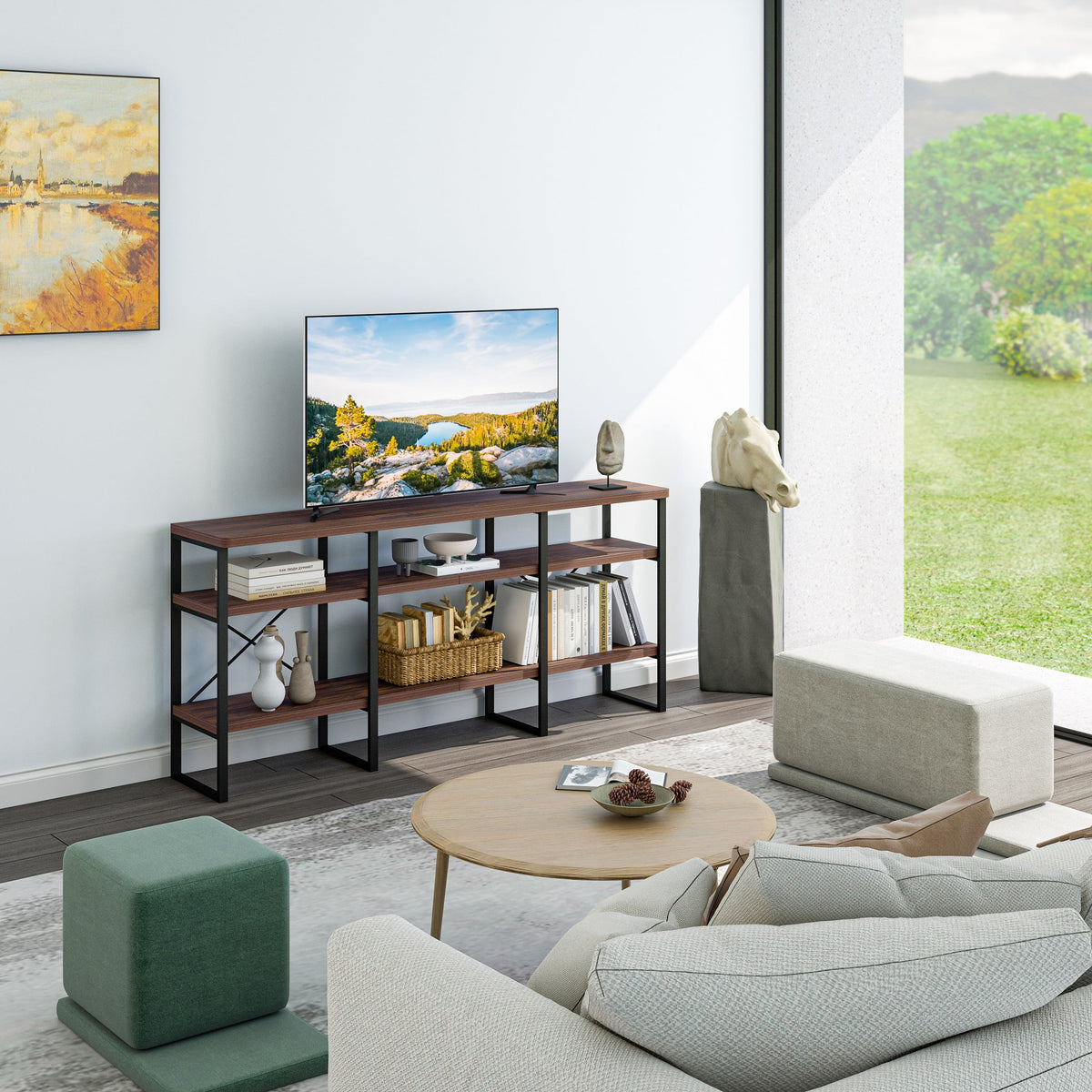 70" TV Stand with Wood Shelves C370125