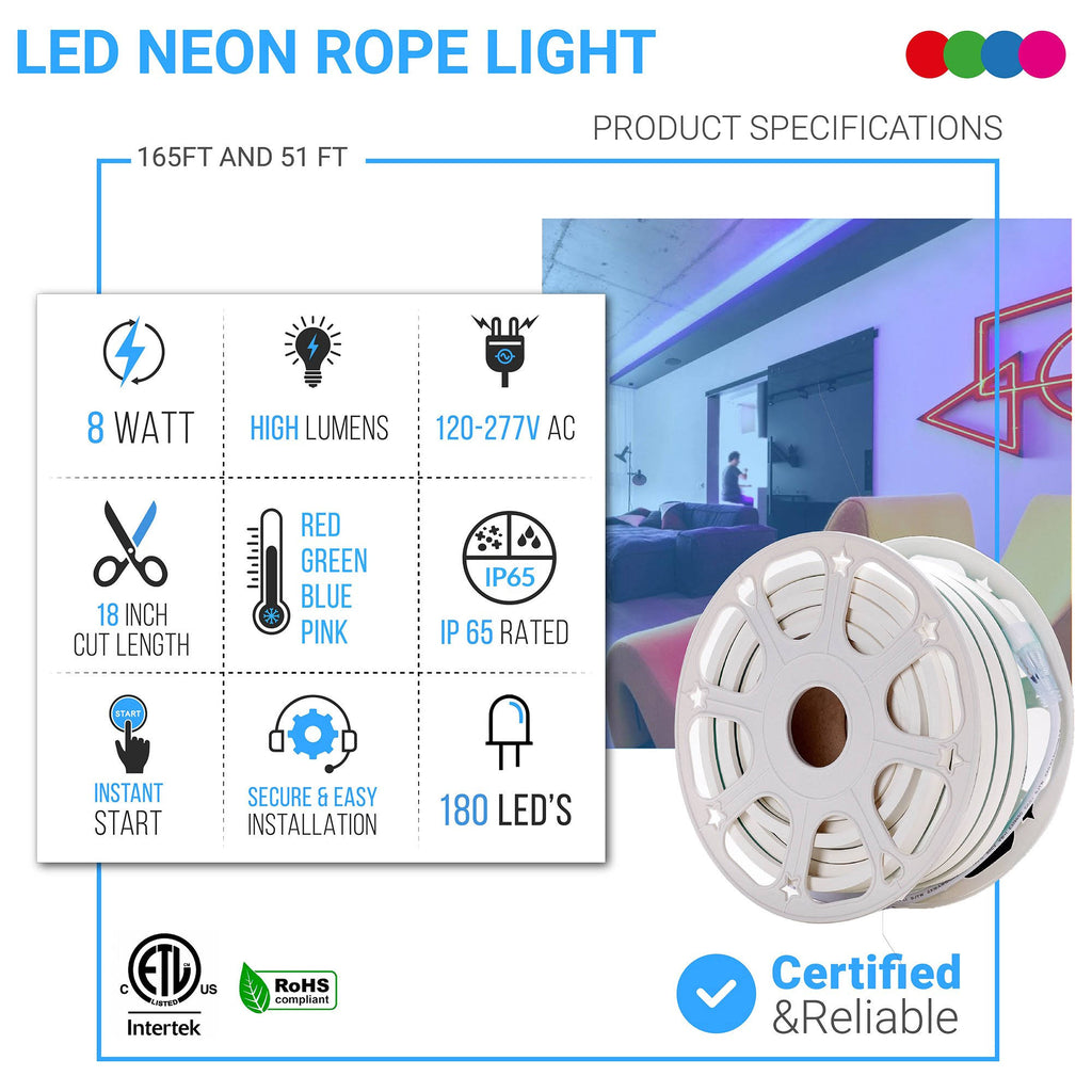 Blue LED Neon Rope Light, 51ft, IP65 V200085