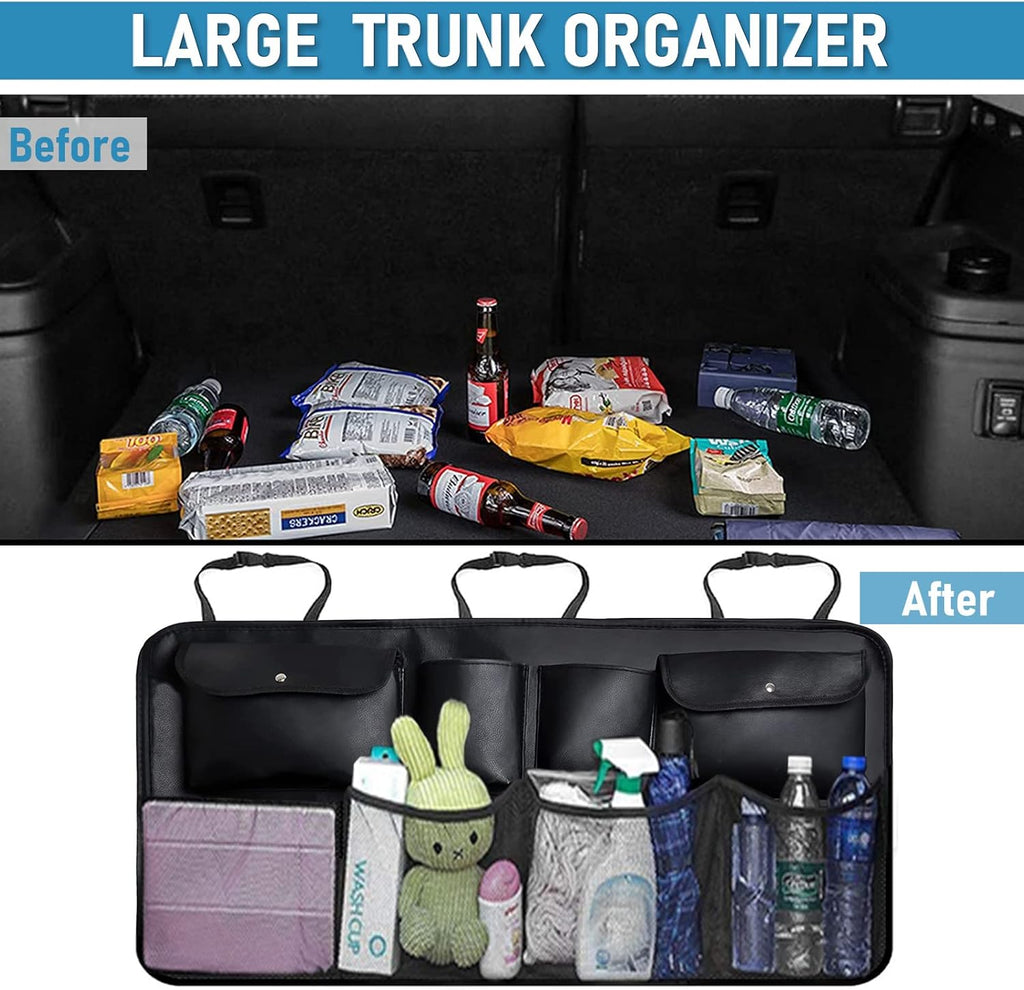 SUV Car Backseat Organizer & Trunk Organizer, 15 Storage Pockets, PU Leather, Pack of 2 Y30610