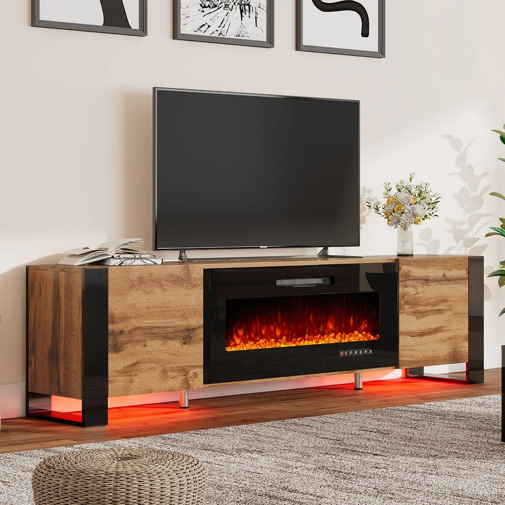 80" Fireplace TV Stand with LED Lights, Rustic Oak Y54513