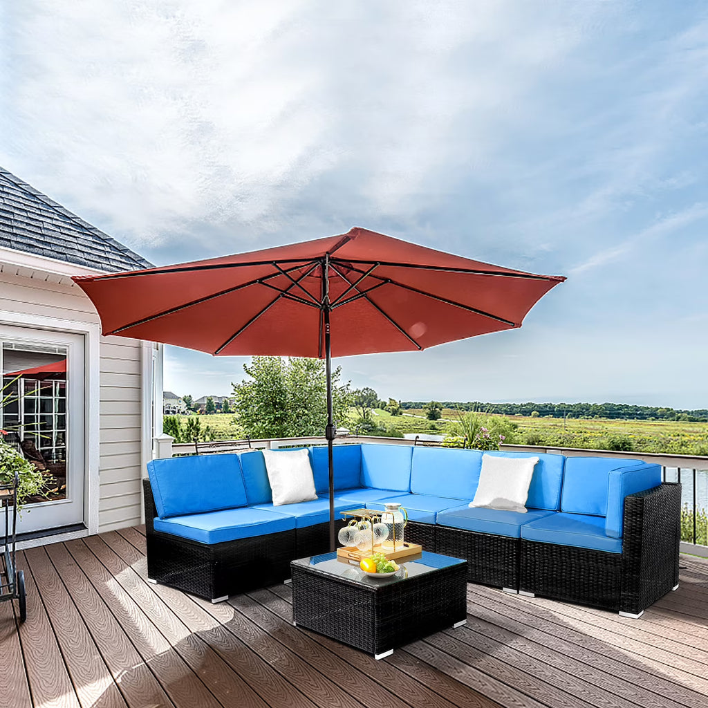 Blue and Black PE Rattan Patio Sectional Set with Table P34956