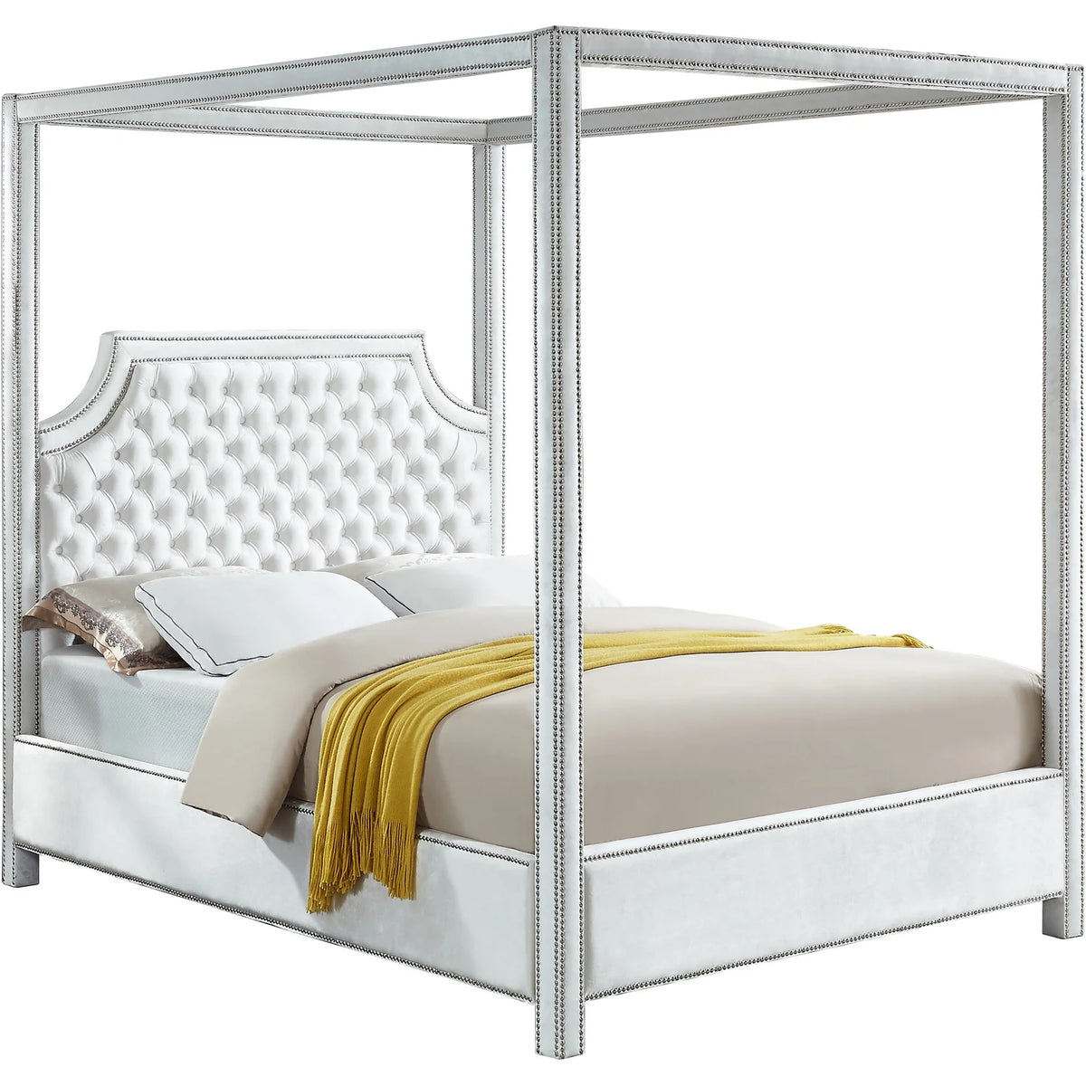 White Velvet King Bed I592663