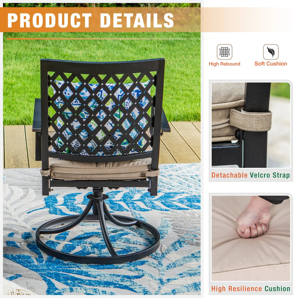 Set of 2 Metal Swivel Outdoor Dining Chairs with Beige Cushions K6971