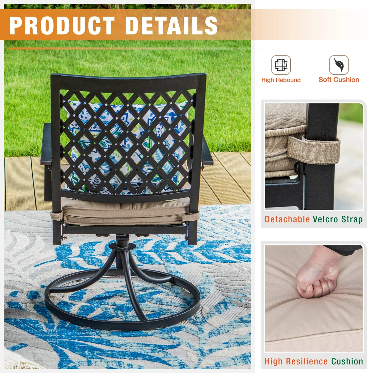 Set of 2 Metal Swivel Outdoor Dining Chairs with Beige Cushions K6971