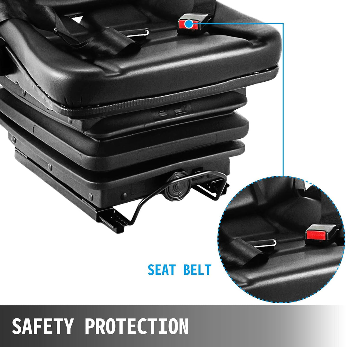 Suspension Seat with Slide Rails, Adjustable Backrest Headrest Armrest, Foldable Heavy Duty R614