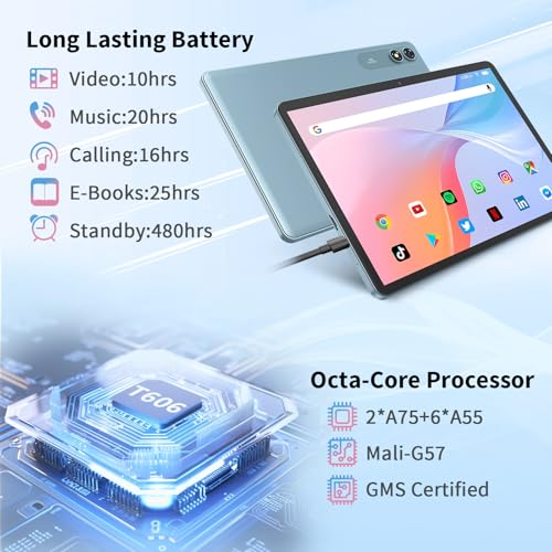 Android 15 Tablet with Keyboard, 26GB+256GB, 10.1 Inch, 8000 mAh, 5G WiFi, Dual Camera, 2 in 1, Black F2848
